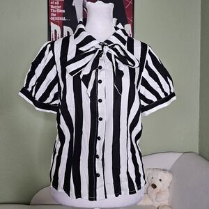 Collectif Black and White Striped Womens Blouse Size M